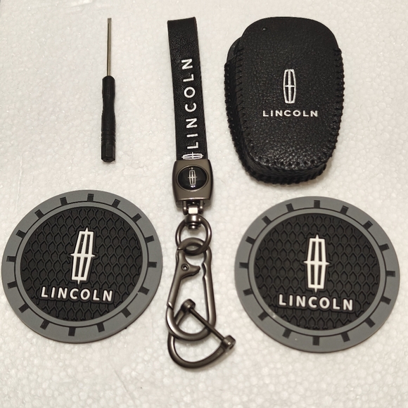 Lincoln Black Leather Keychain and Coaster Set - Picture 1 of 4